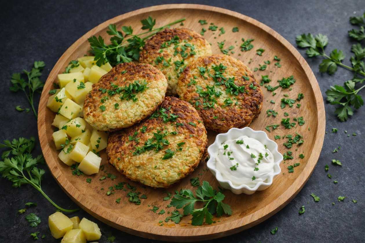 Potato cutlet with sour cream sauce