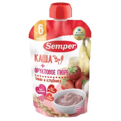 Semper - Sugar-Free Banana and Strawberry Porridge for 6 Months+ / 120g
