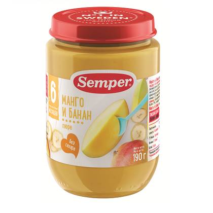 Semper - Sugar-Free Mango and Banana Fruit Puree /6 Months+/ 190g 5387