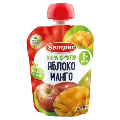 Semper - Sugar-Free Apple-Mango Pouch /6 months+/ 90g 1367/1246