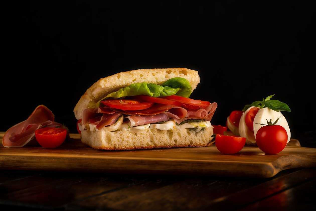 Focaccia Sandwich Crudo și Mozzarella