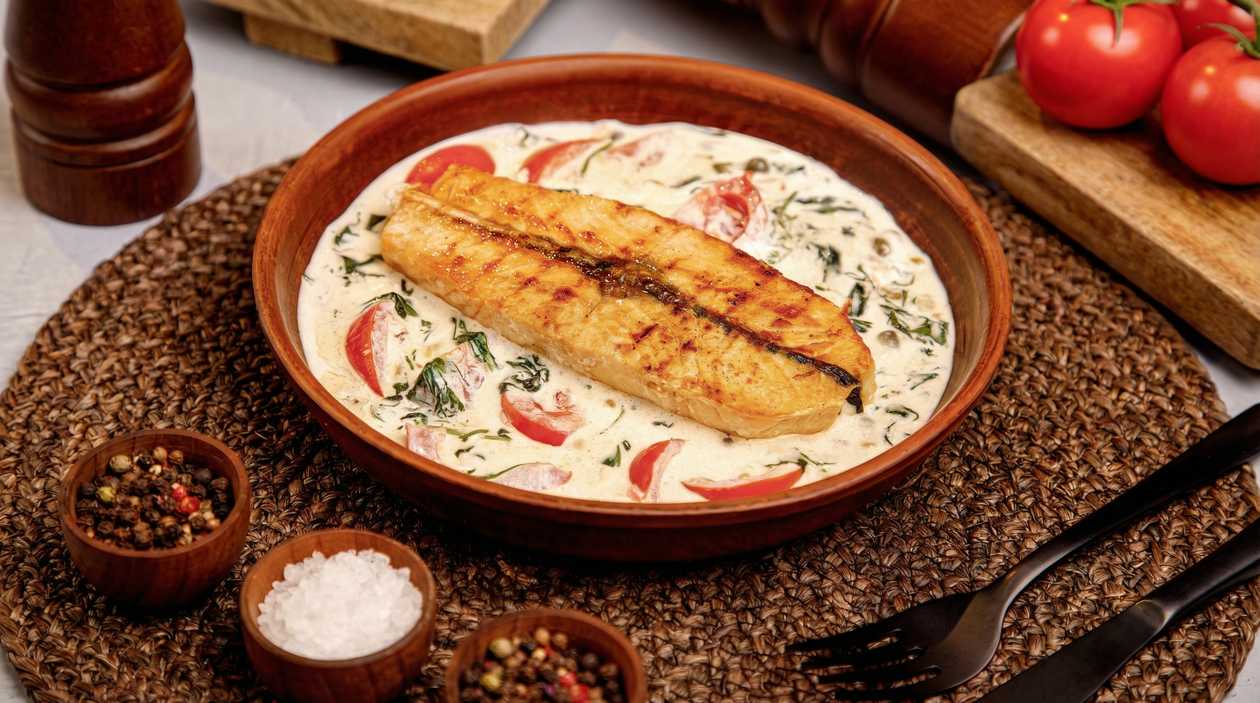 Fried Salmon with Creamy Spinach Sauce