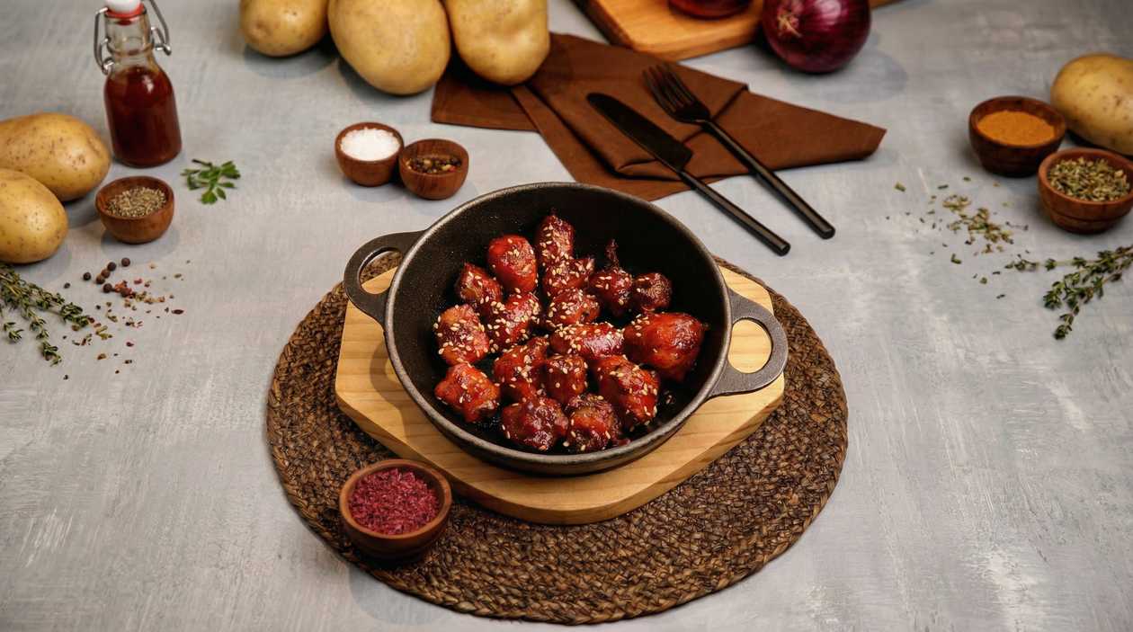 Fried Necks with Cornelian Cherry Sauce