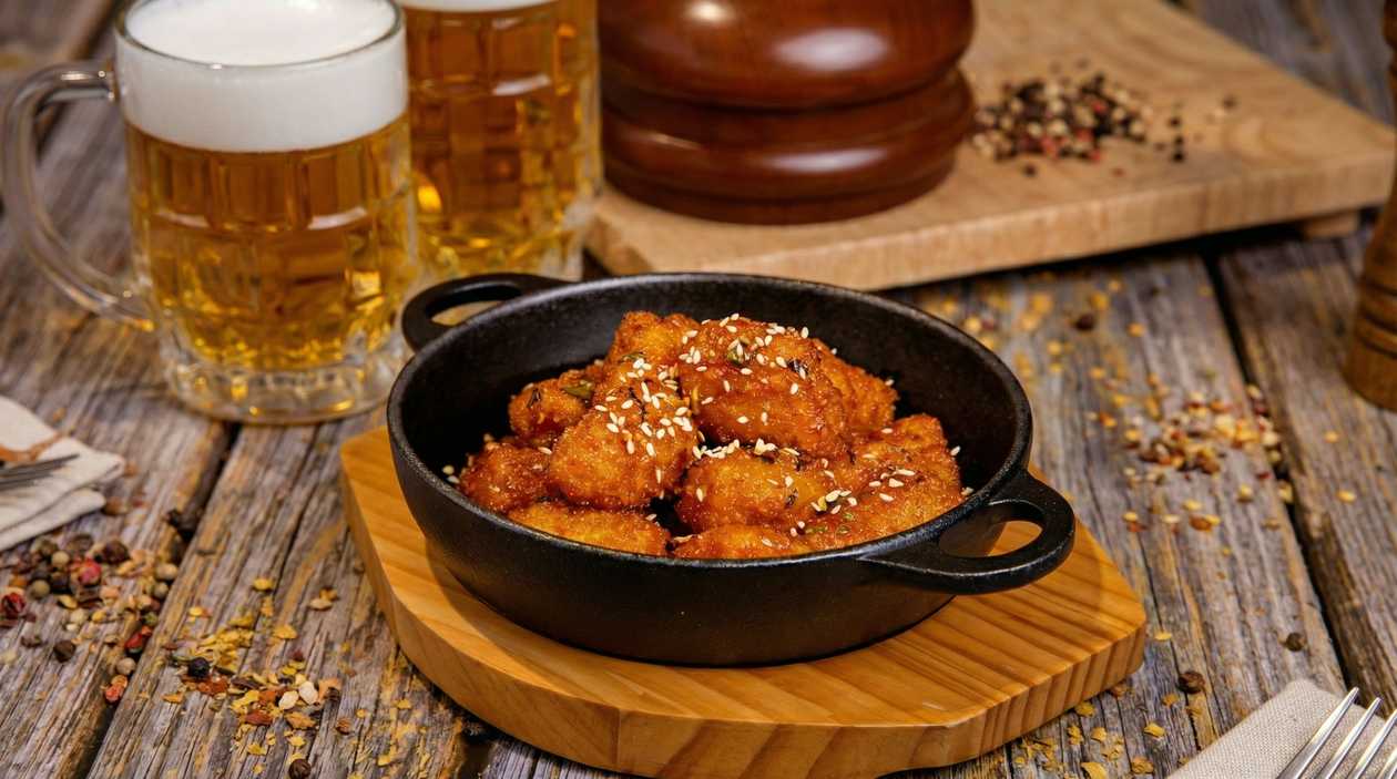 Mini chicken tenders fried in Asian sauce