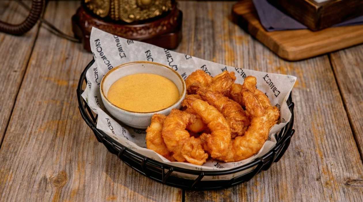 Tempura shrimps with curry sauce