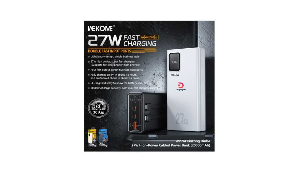 #186F-1#Wekome®WP-94 27W high power mobile power bank 20000mah – White