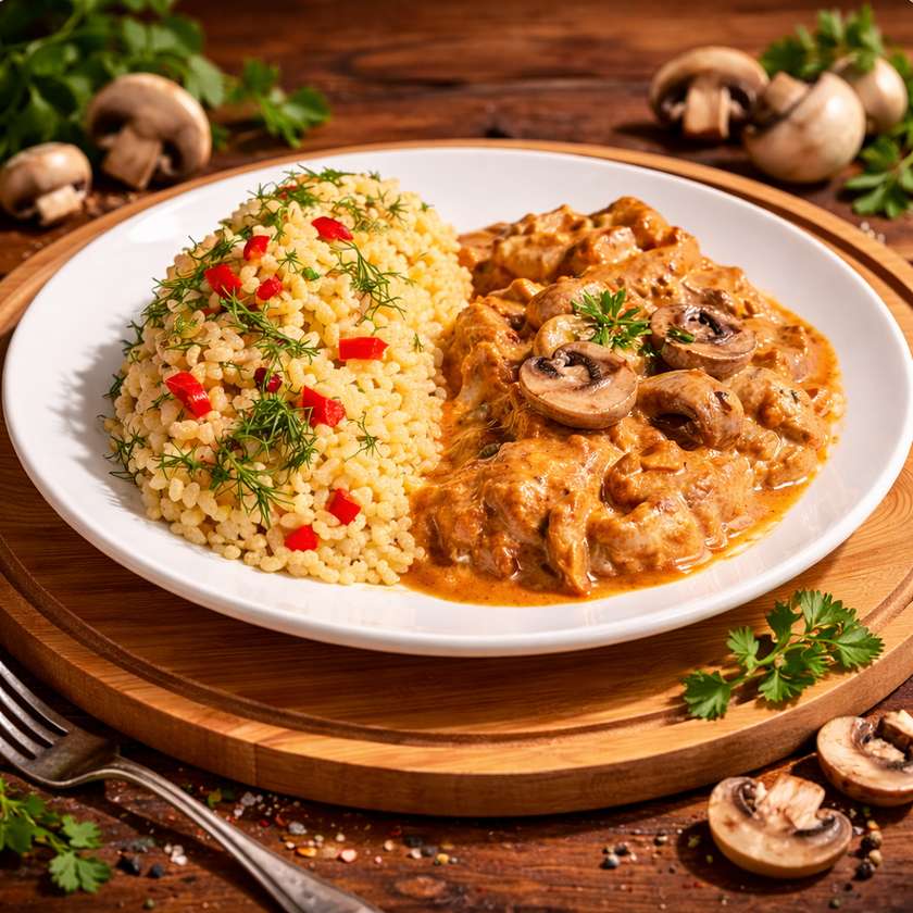 Chicken stroganoff with mushrooms