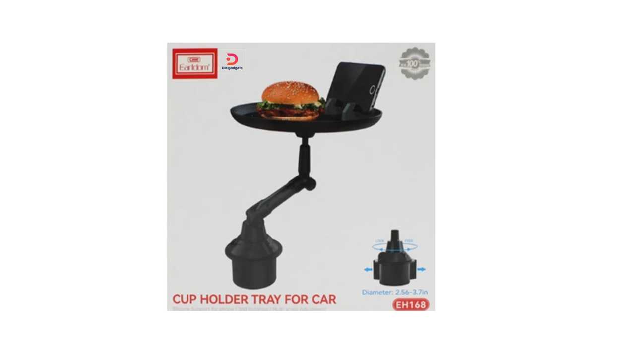 #119N#Earldom®EH168 Cup Holder Tray for Car – Rotation 360-degree, 2.56-3.7in – Black