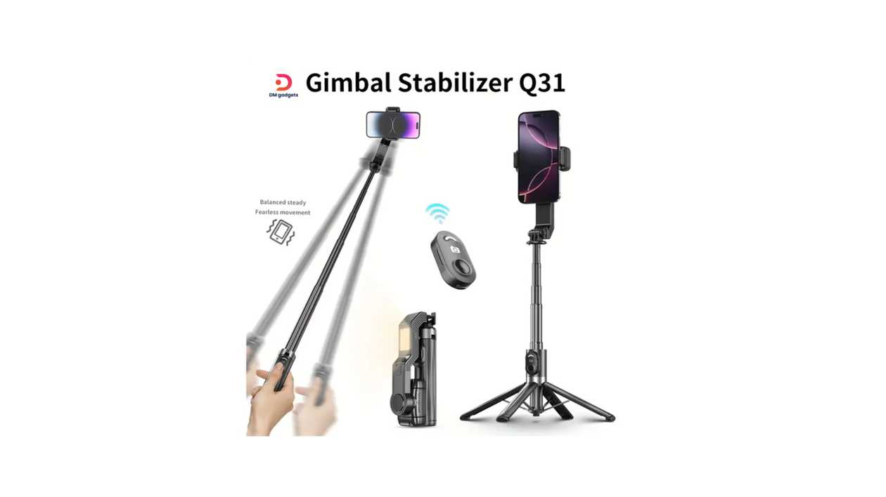 #615L3#Q31®Gimbal Stabilizer Single-Axis Handheld Tripod with Auto Face Tracking-Fill Light-Black