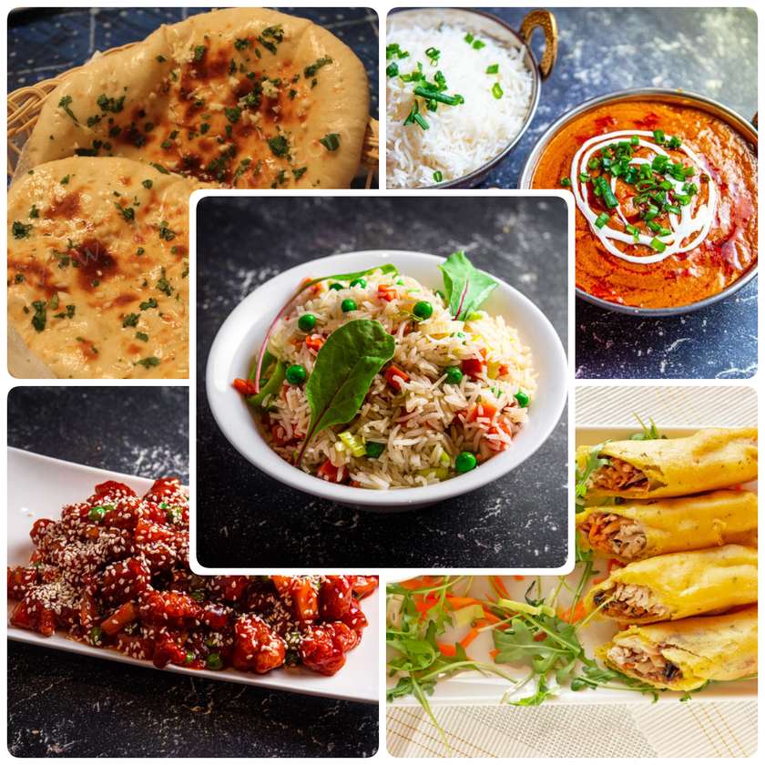 3, Combo, Chicken Tikka Masala + Rice + Garlic Naan 2 pcs + Vegetable Rice + Chicken Spring Rolls