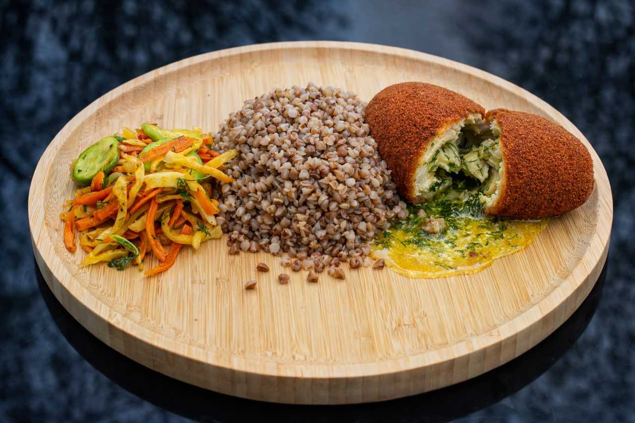 Kiev cutlet with classic garnish