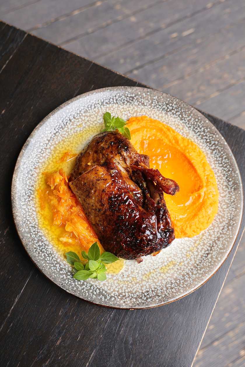 Duck with carrot puree and Orange Sauce