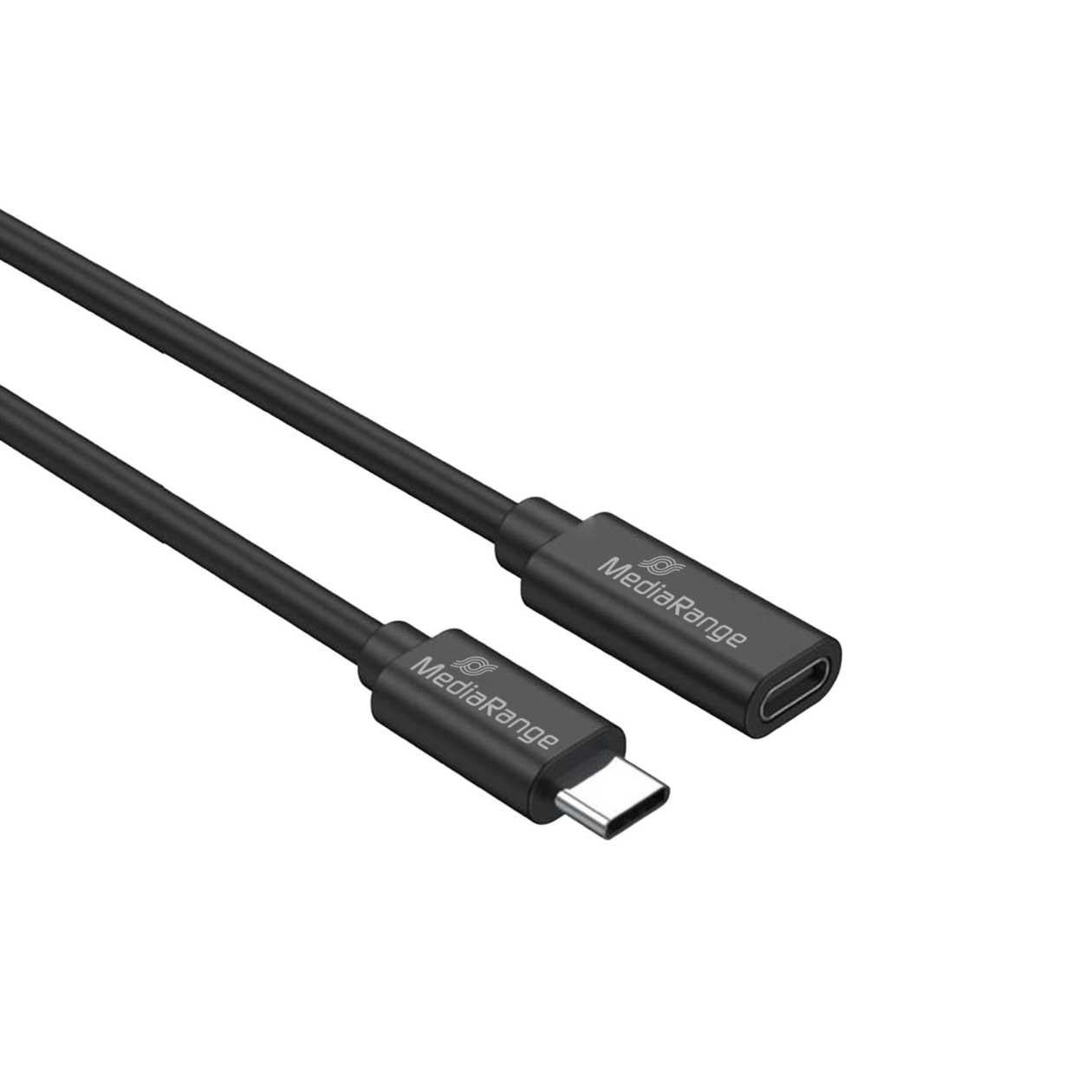 MediaRange USB Type-C® Extension Cable, Plug to Socket, USB 3.2 Gen 1x1 5 Gbps, USB-C Power Delivery enabled 60W max., 2.0m, Black