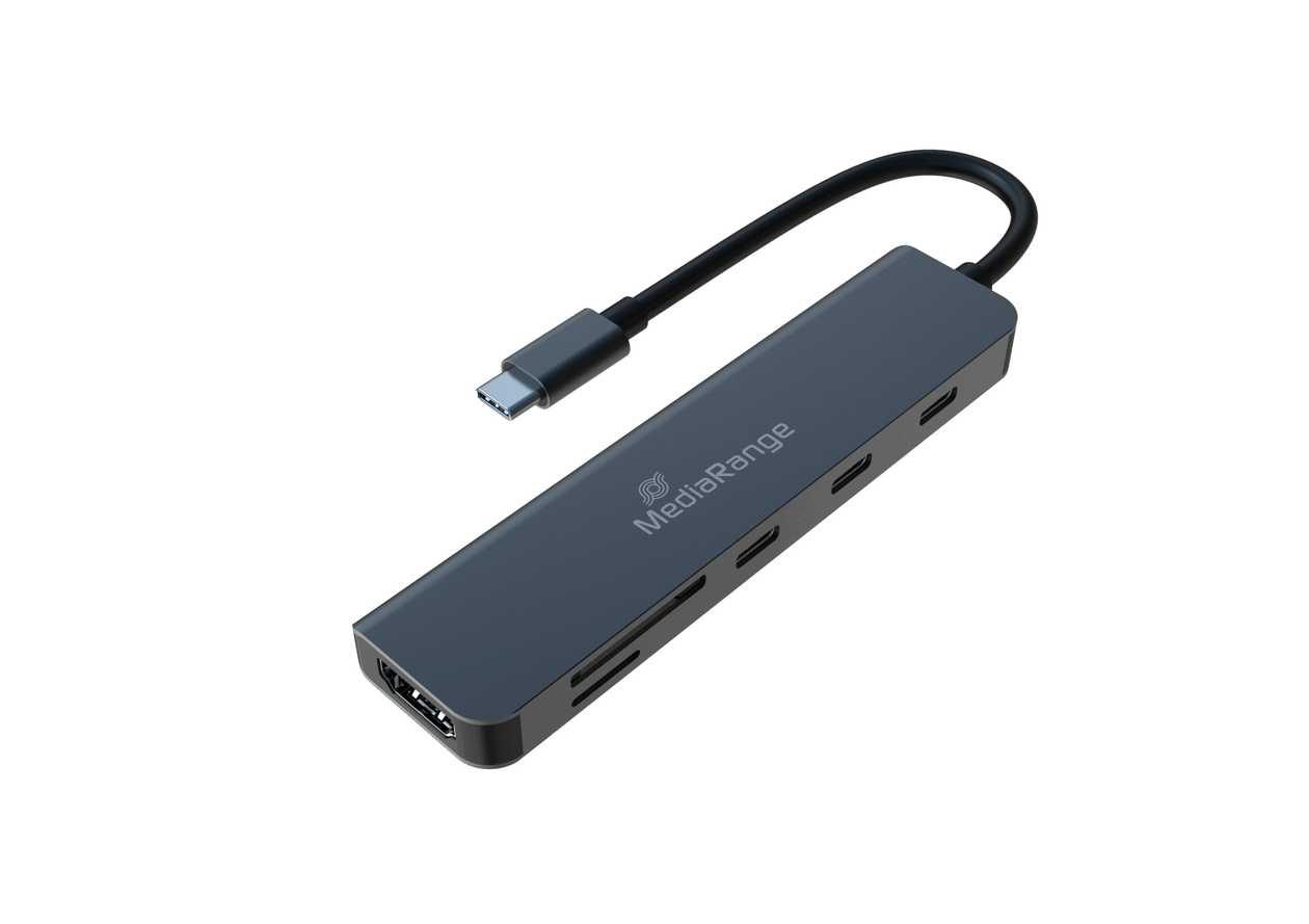 MediaRange USB Type-C® 6-in-1 multiport adapter, silver