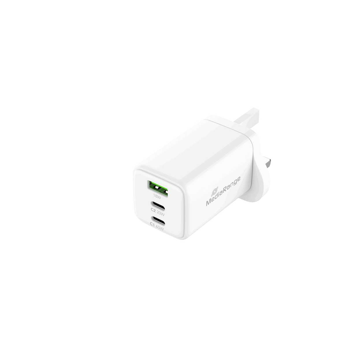 MediaRange 65W wall charger with USB-A and USB-C UK Plug