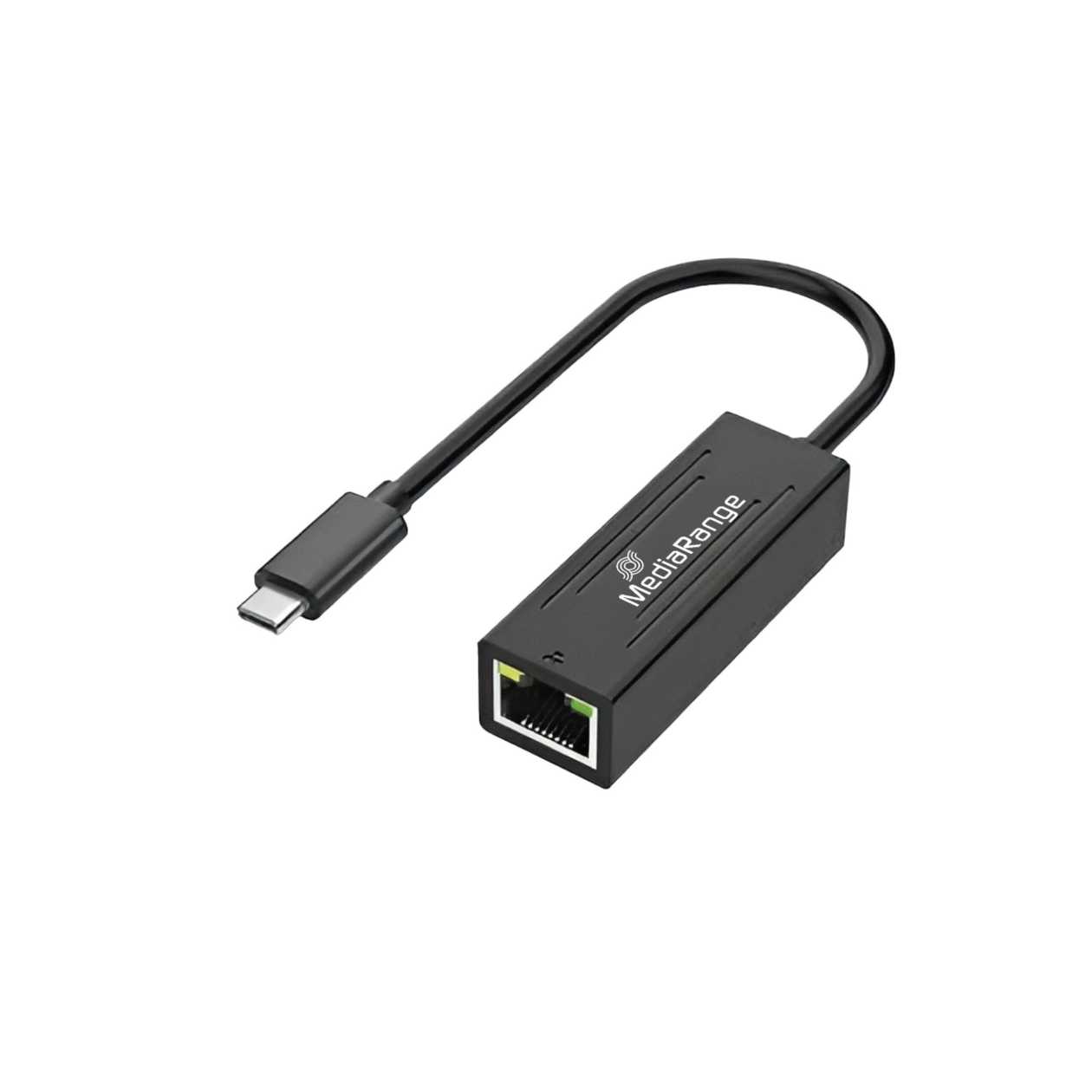 MediaRange USB Type-C® Ethernet Adapter with RJ45 Port, 10/100/1000 Mbps, 20cm, Black