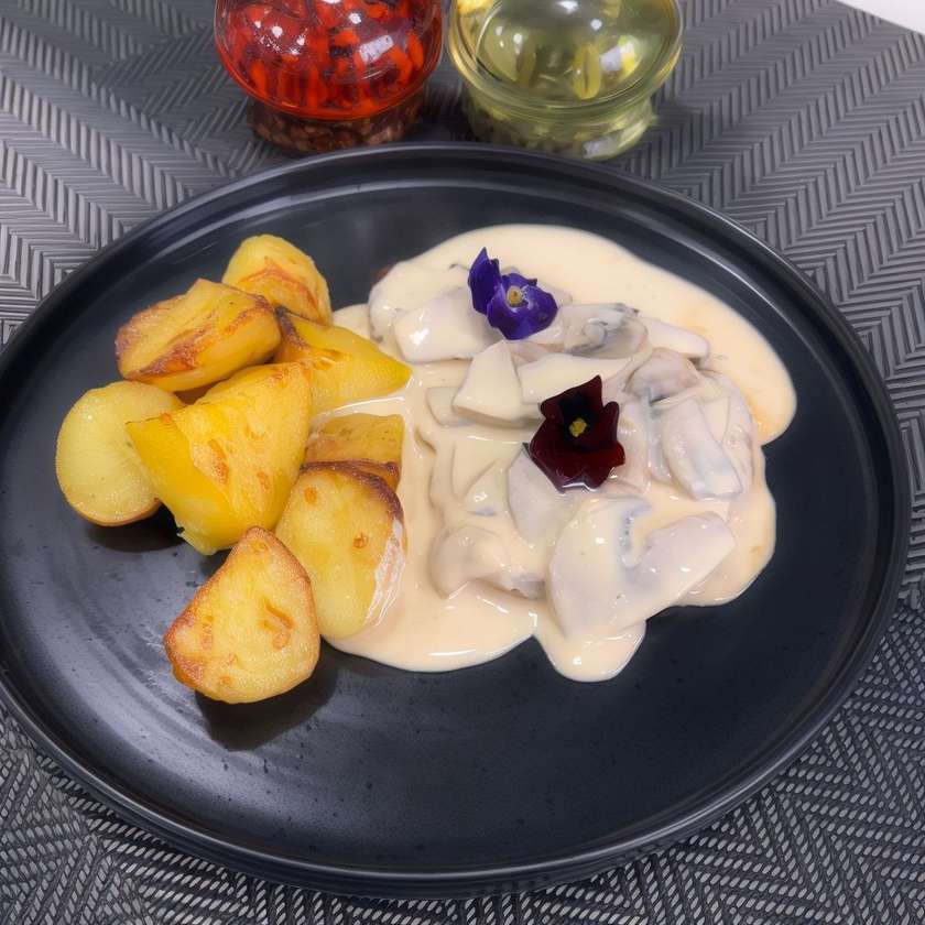 Chicken with Sour Cream and Mushrooms Served with Side Dish