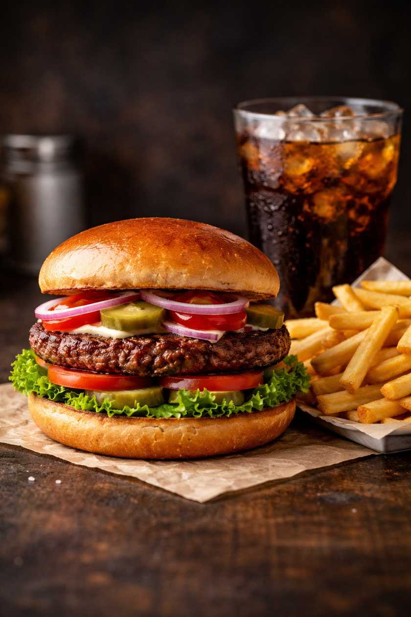 Hamburger Combo – Fries & Drink (500ml Iced Tea Available)