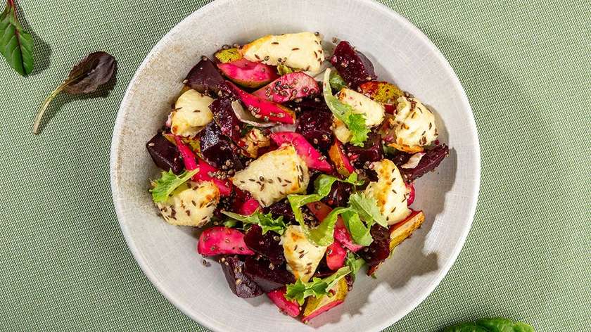 Lithuanian curd cheese and beet salad
