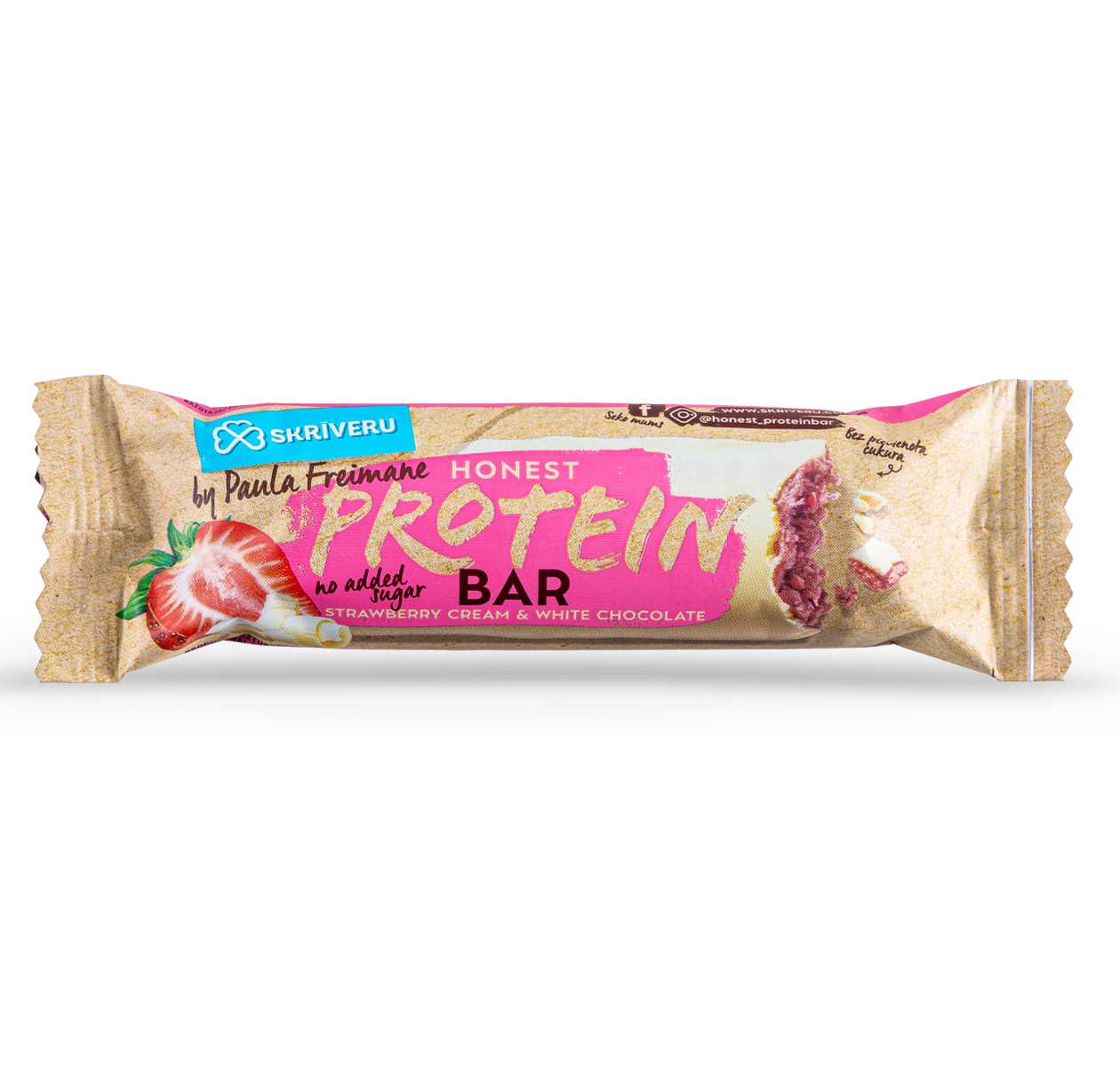 SKRĪVERU strawberry protein bar in white chocolate 45g