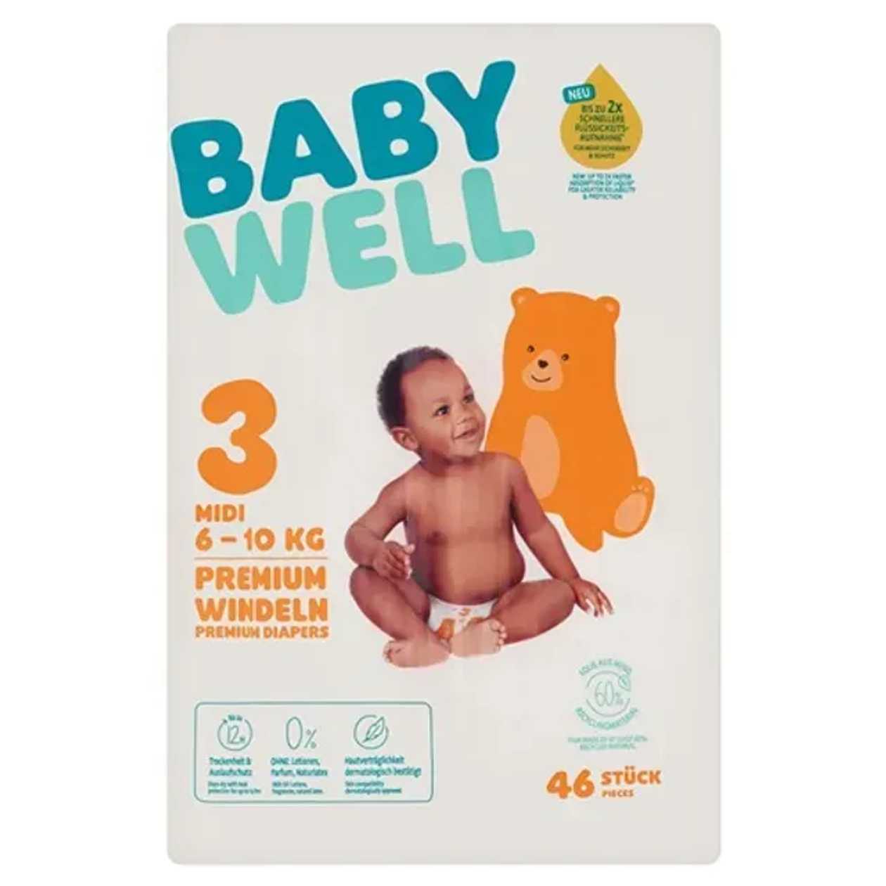 Babywell Scutece Nr 3 Midi 6-10 kg, 46 buc