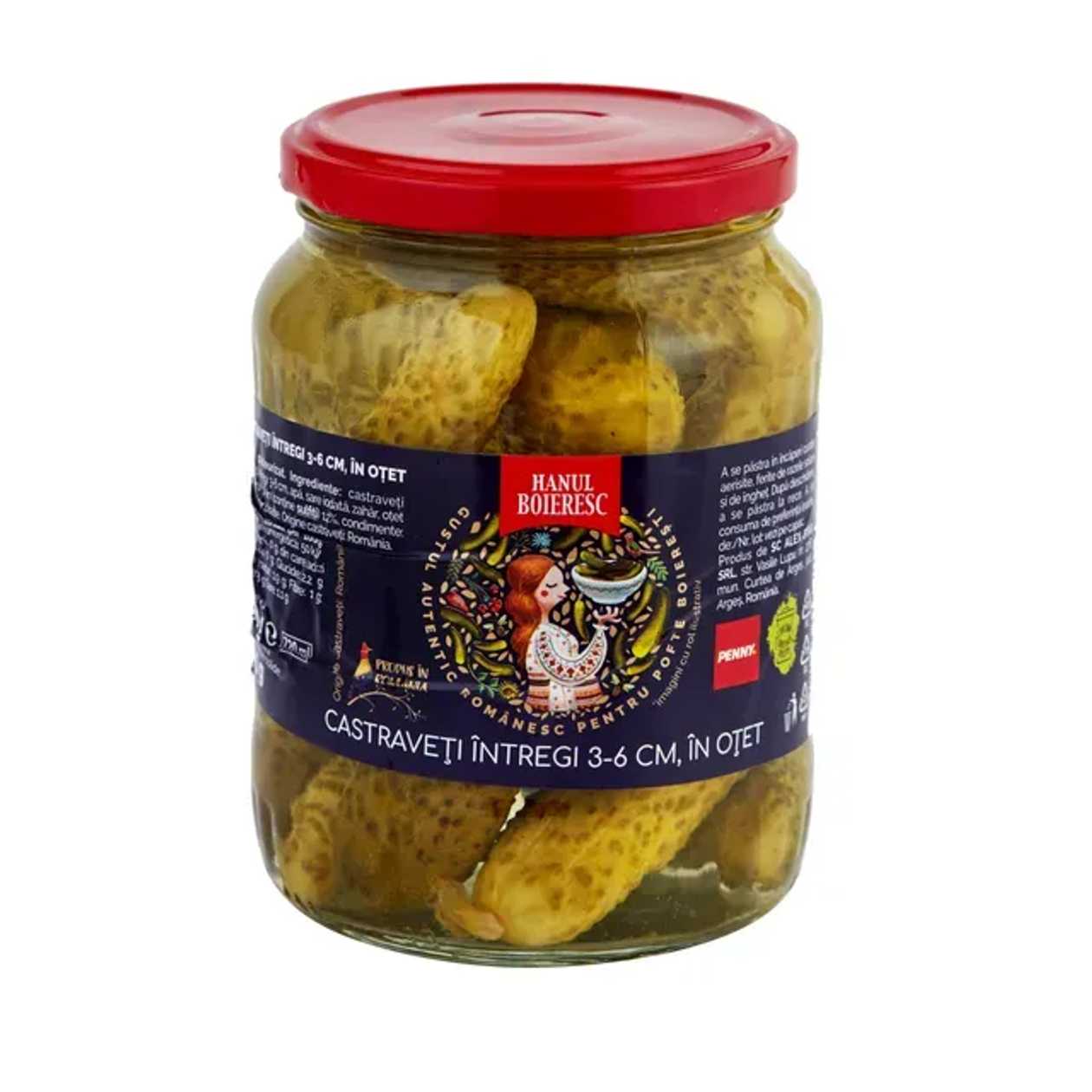 Hanul Boieresc Castraveti intregi in otet, 3-6 cm, 670 g