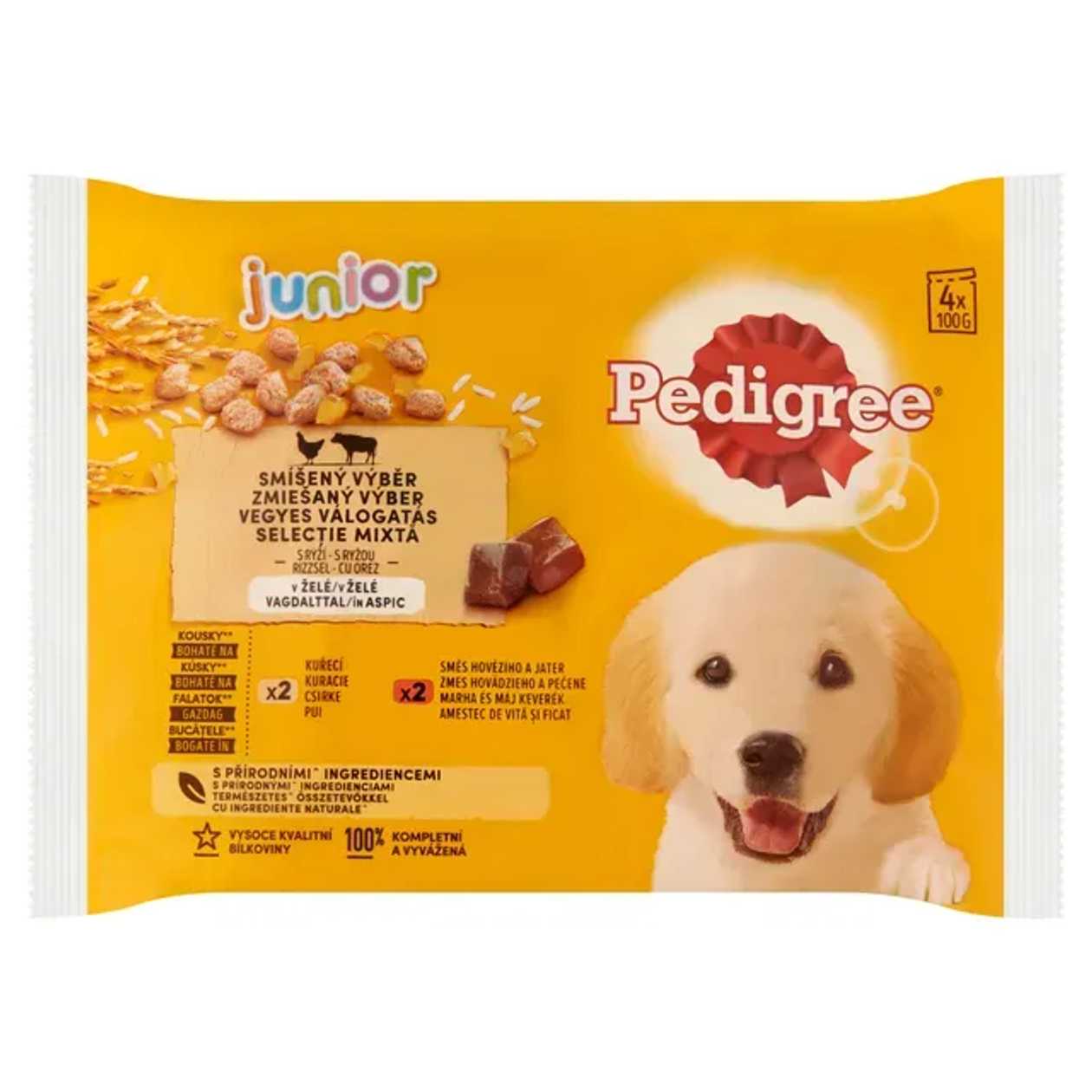 Pedigree junior Hrana umeda cu orez in aspic pentru catei 4 x 100 g