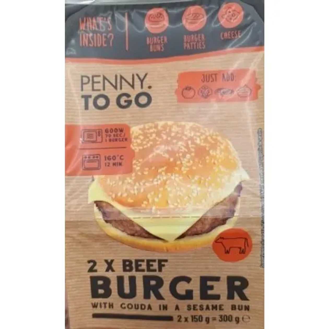 PENNY To Go Cheeseburger cu vita 2 x 150 g
