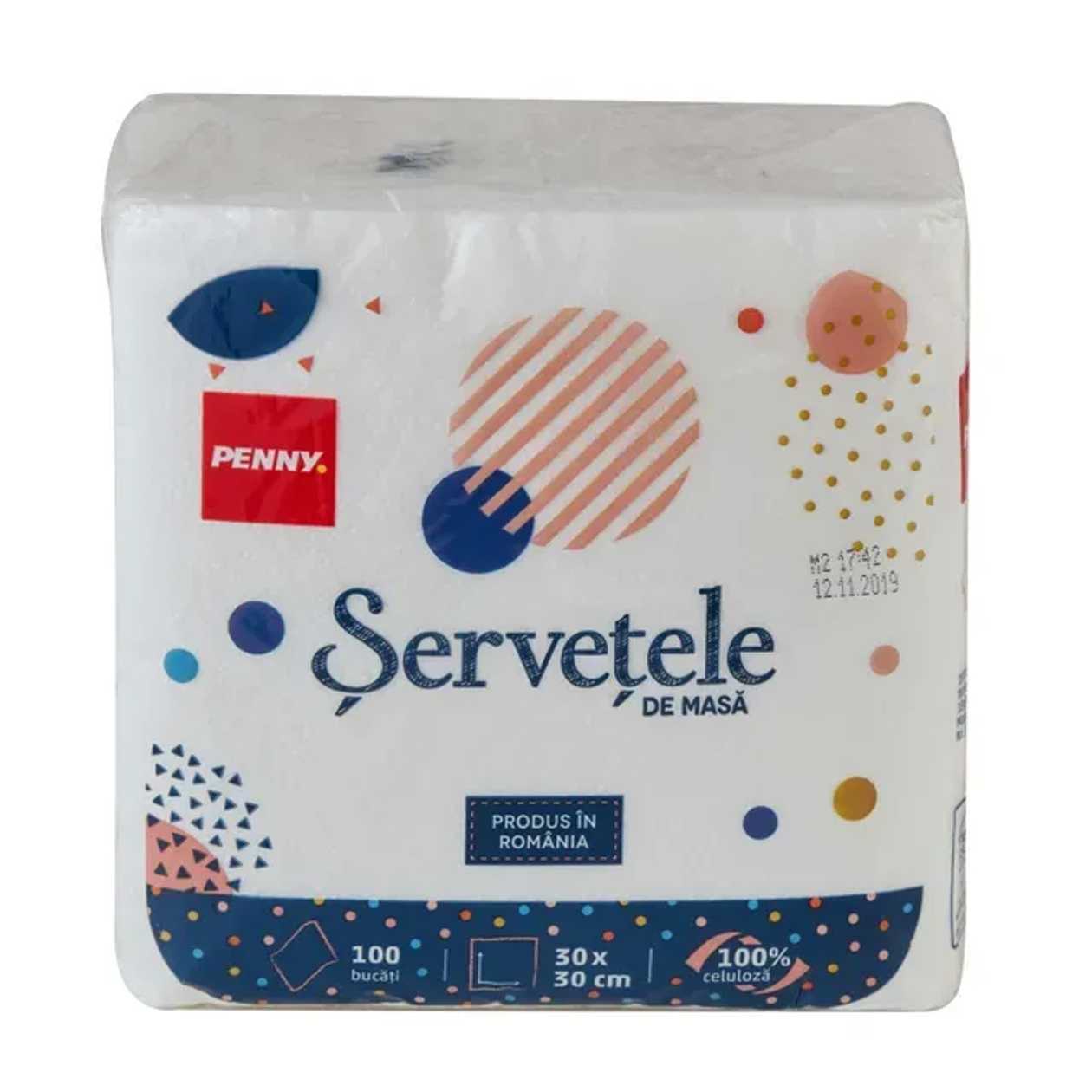 PENNY Servetele masa albe 1 strat, 100 buc