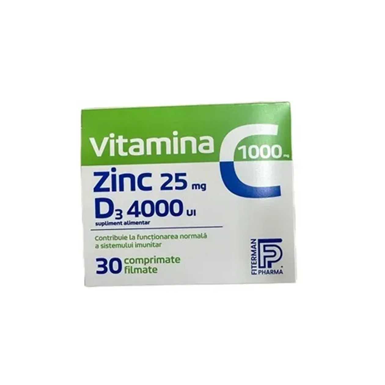 Vitamina C 1000 + zinc 25 + D3 4000 10 cpr