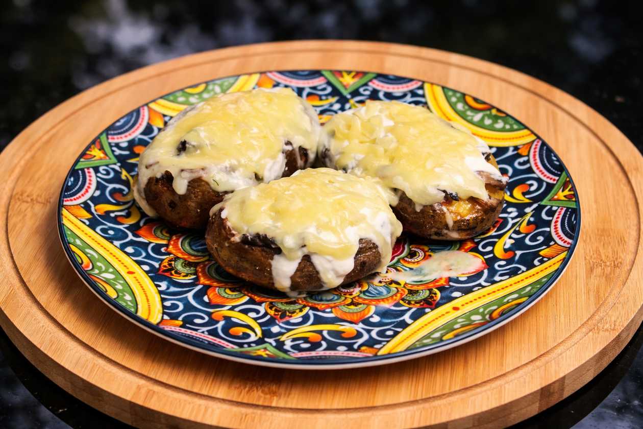 Baked potatoes with mushrooms and cheese