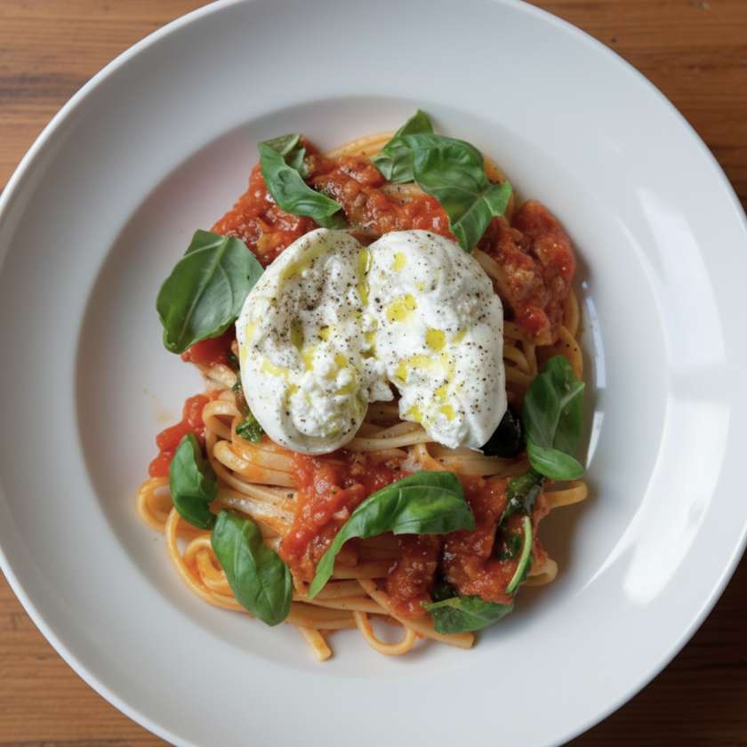 84. Spaghetti Al Pomodoro con burrata