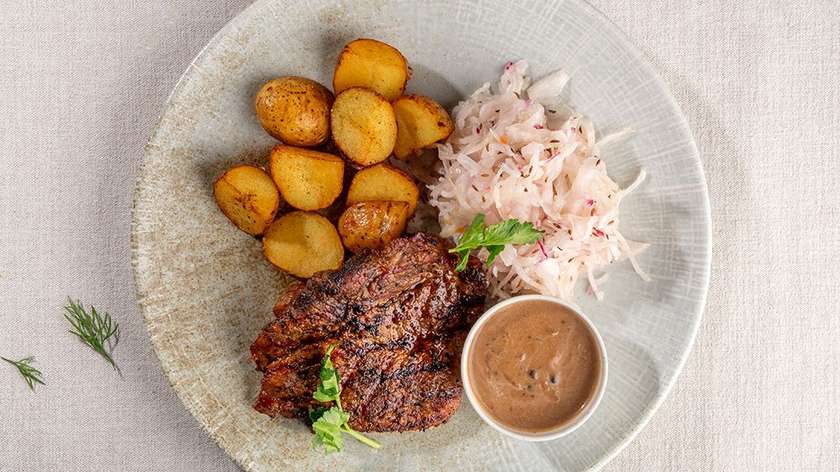 Grilled pork neck steak