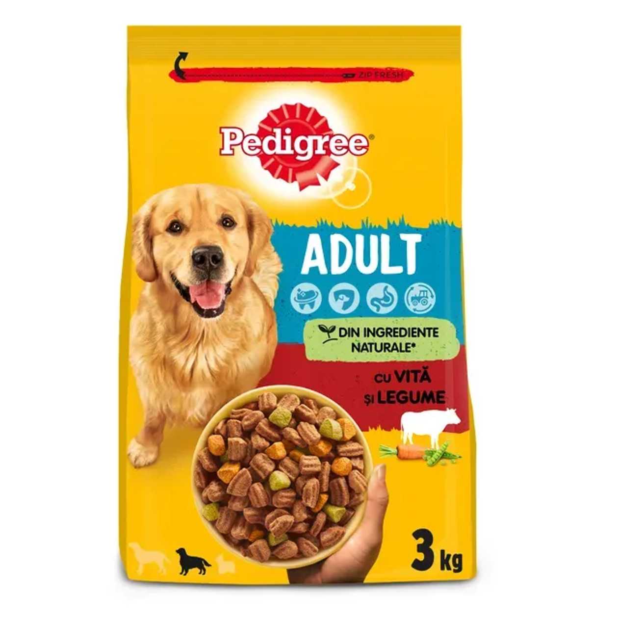 Pedigree adult Hrana uscata cu vita&legume pentru caini adulti 3 kg