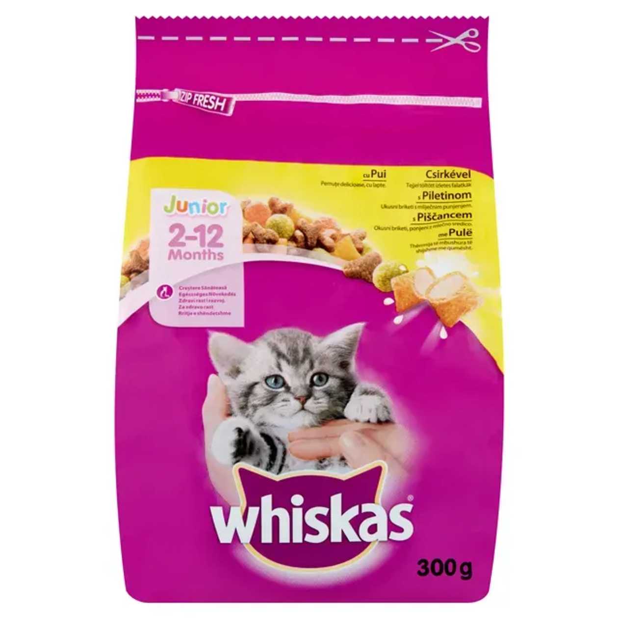 Whiskas junior hrana uscata cu pui pentru pui de pisica 300 g