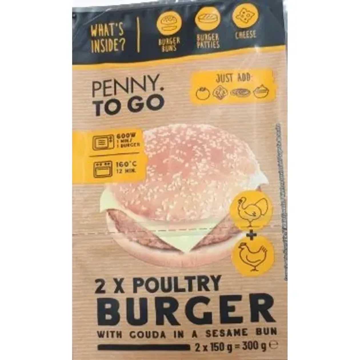 PENNY To Go Burger cu pui 2 x 150 g
