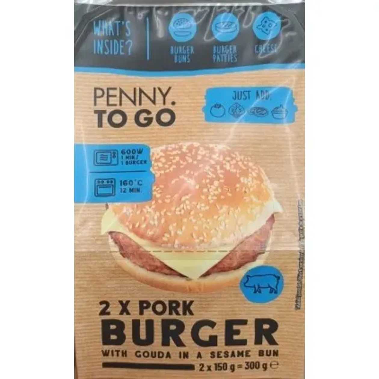 PENNY To Go Burger cu porc 2 x 150 g