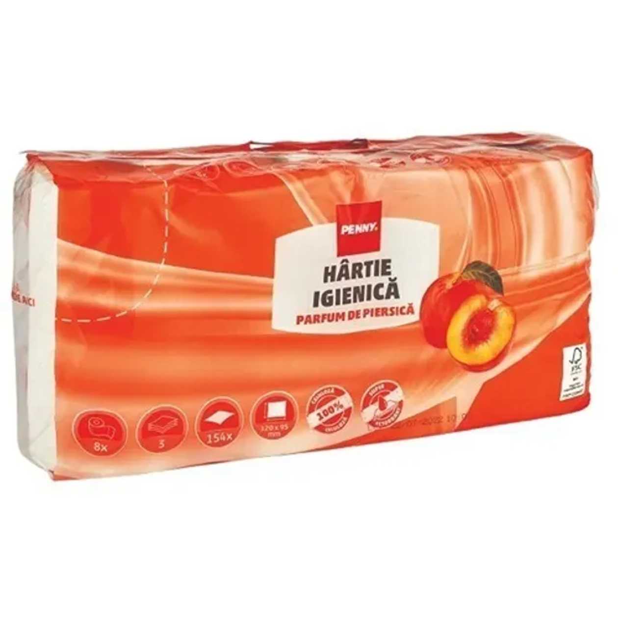 PENNY Hartie igienica piersica 3 straturi, 8 role