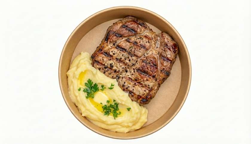 MENIU Ceafa de porc la gratar, garnitură și bautură răcoritoare