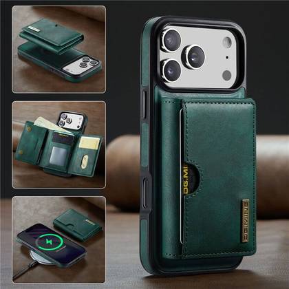 DG.MING iPhone 17 Pro Max 2-in-1 RFID Wallet Case with Magnetic & Wireless M6 Green
