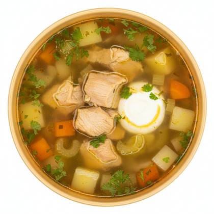 Bors de curcan cu taitei de casa si felie de paine