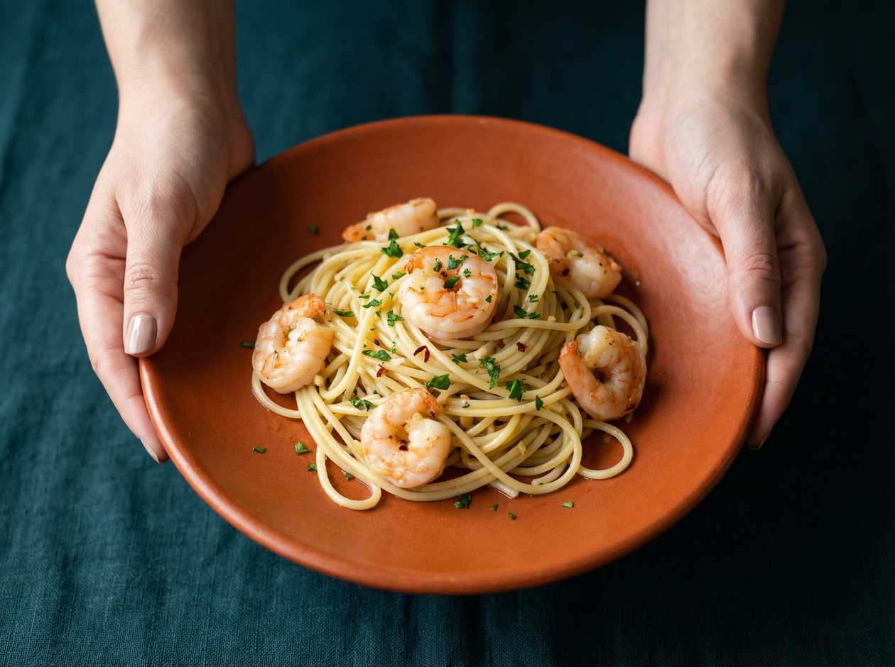 Spaghetti Aglio Olio with Shrimp