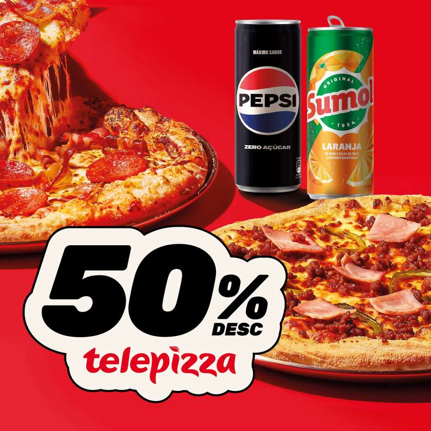 50% Off: 2 Medium Pizzas + 2 Drinks