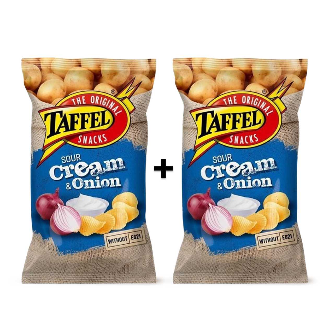 1+1 Sour Cream & Onion Flavoured Potato Chips TAFFEL, 180g