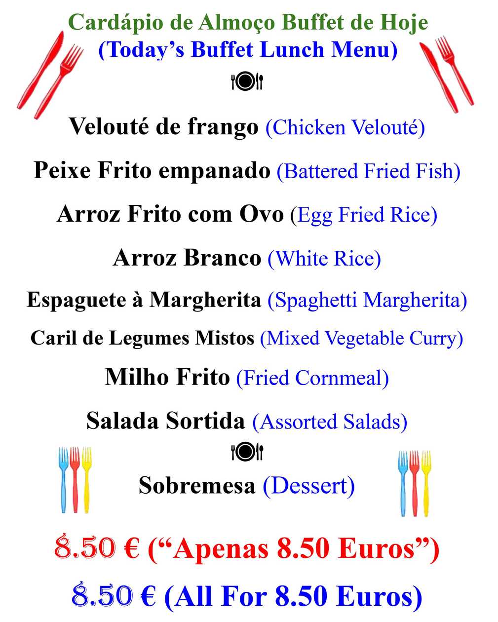 Today's Lunch Buffet Menu @ €8.50