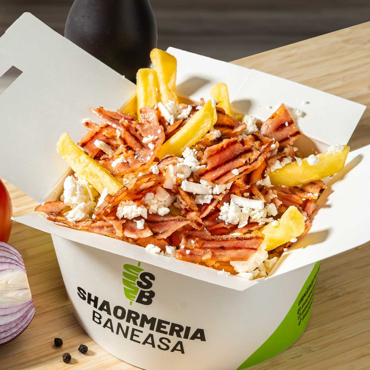 CARTOFI CU TELEMEA SI BACON 300g