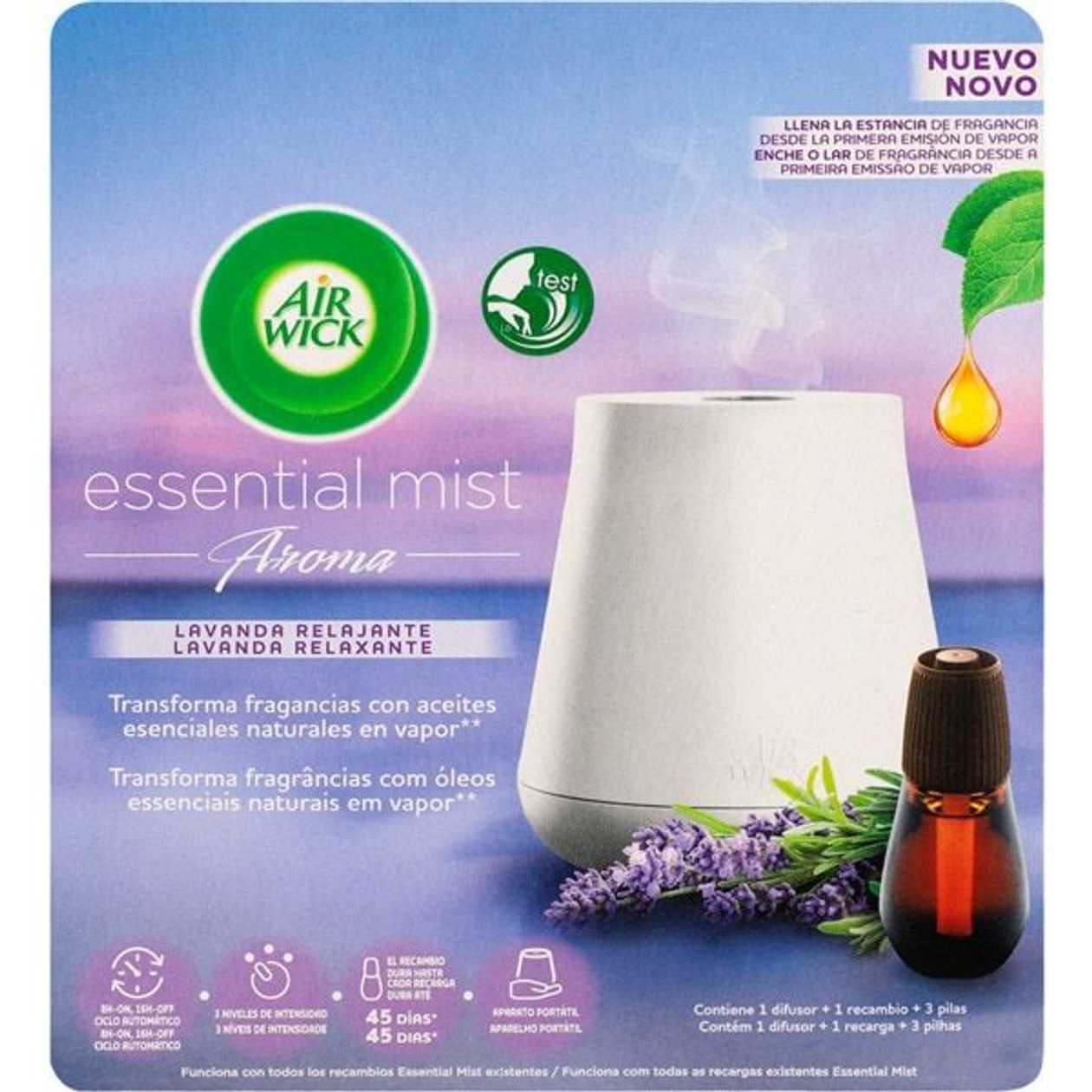 Air Wick Essential Mist Ambientador Eléctrico e Recarga Lavanda embalagem 20 ml
