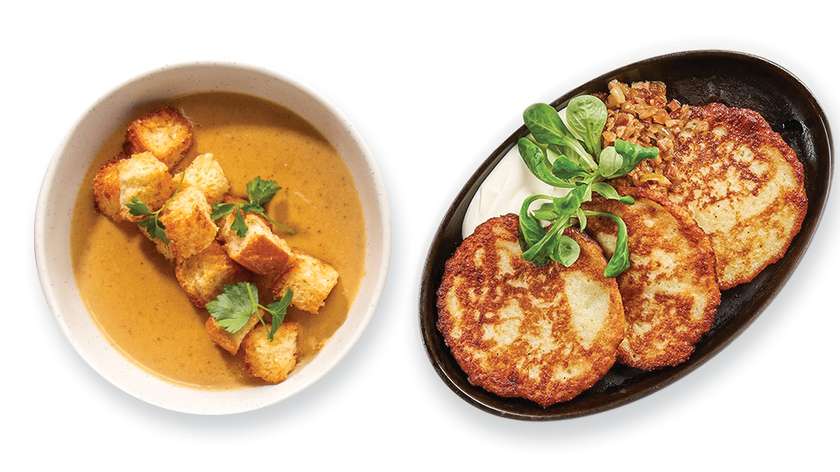 Potato pancakes + Creamy forest mushroom soup