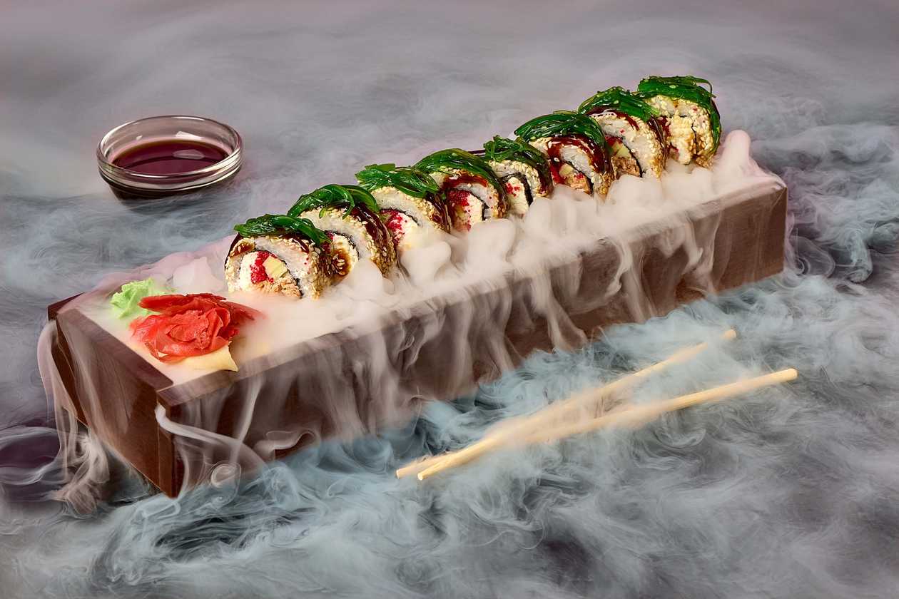 CALIFORNIA ROLL WITH SESAME AND BAKED SALMON