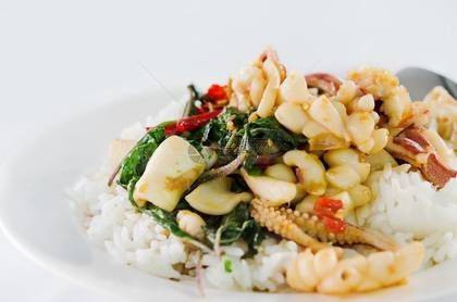 Fried Squid & Vegetables with Rice
